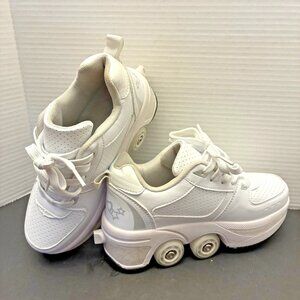 Girls Retractable Roller Skate Shoes Sneakers White Quad Wheels EUR 34 / US 4